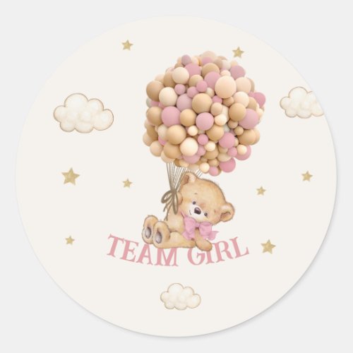 Bear Balloons Team Girl Game  Classic Round Sticker