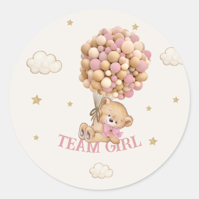Bear Balloons Team Girl Game  Classic Round Sticker (Front)