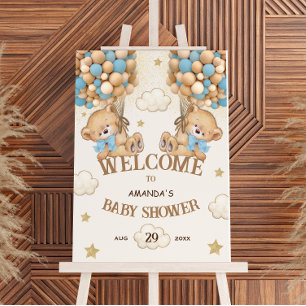 Bear Balloons Twin Boys Shower Welcome Sign