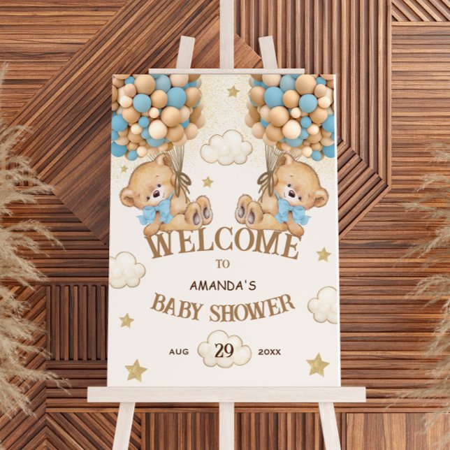 Bear Balloons Twin Boys Shower Welcome Sign (Creator Uploaded)
