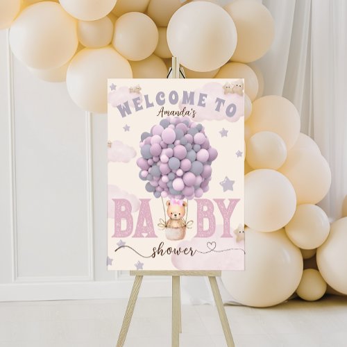 Bear Balloons Violet Cute Baby Shower Welcome Sign