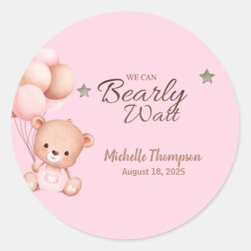 Bear Balloons Watercolor Pink  Classic Round Sticker