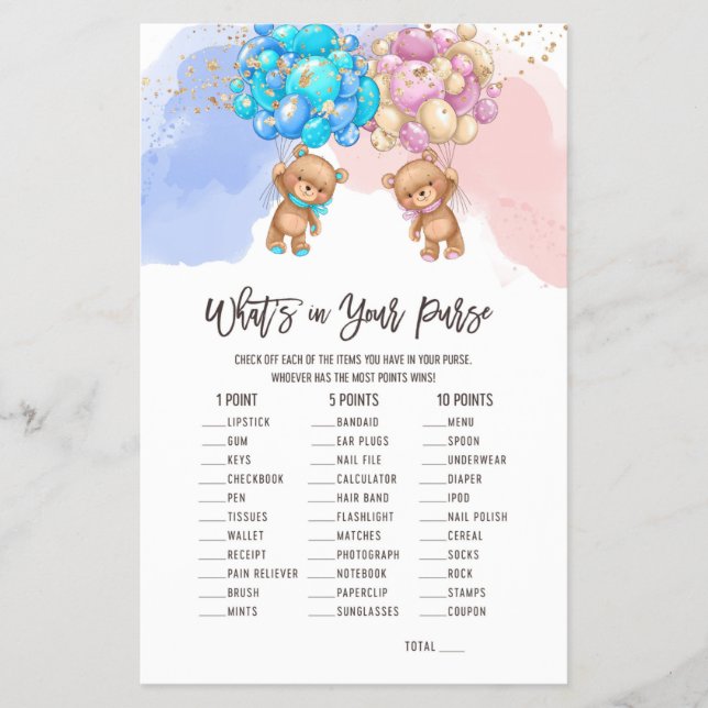 Bear Balloons What's in your Purse Game Flyer (Front)