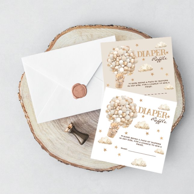 Bear Balloons White Beige Diaper Raffle Enclosure Card (Creator Uploaded)