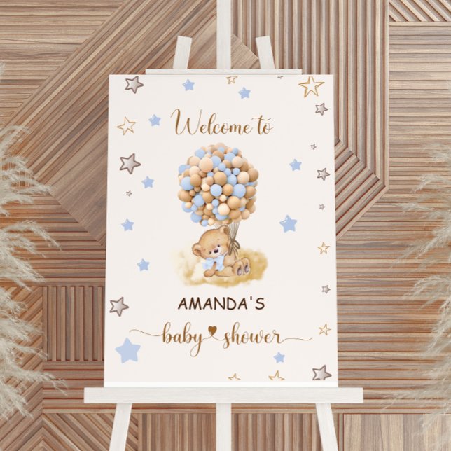 Bear Bearly Wait Blue Baby Shower Welcome sign (Creator Uploaded)