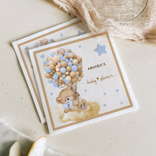 Bear Bearly Wait Blue Balloon Baby Shower Napkins