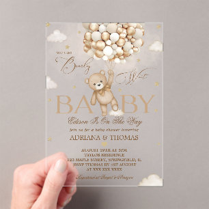 Bear Bearly Wait Neutral Gold Baby Shower Acrylic Invitations