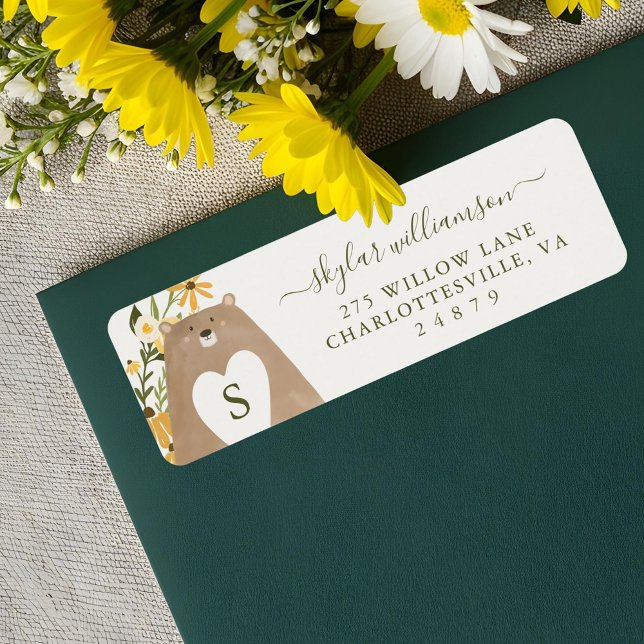 Bear & Bee Watercolor Wildflowers Baby Shower Label (Bear & Bee Watercolor Wildflowers Baby Shower Label)