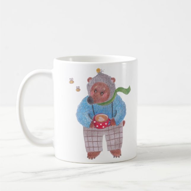 Bear, bees and cappuccino coffee mug (Left)