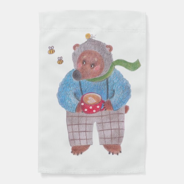 Bear, bees and cappuccino garden flag (Front)