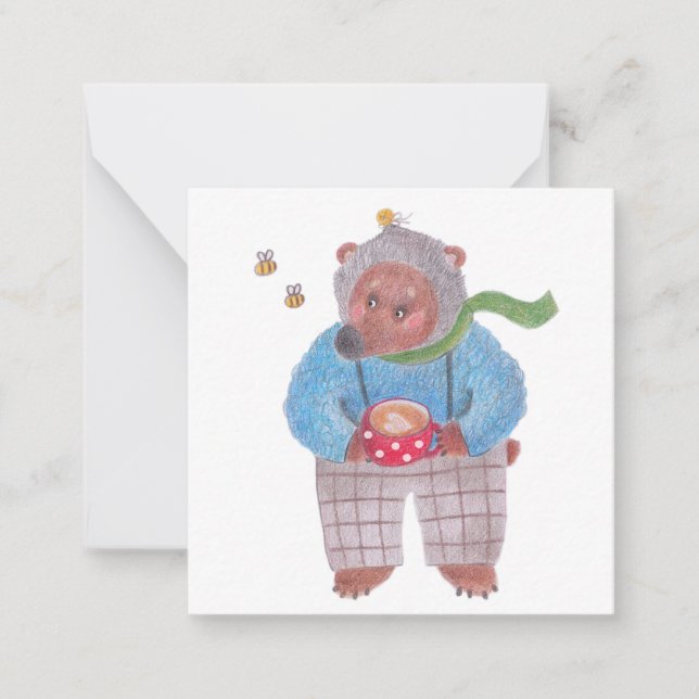 Bear, bees and cappuccino note card (Front)
