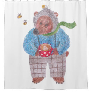 Bear, bees and cappuccino shower curtain