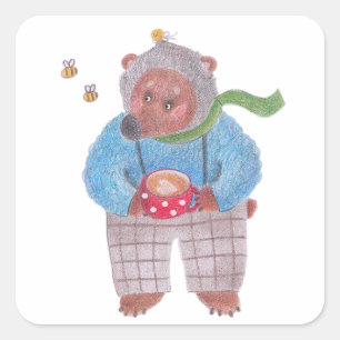 Bear, bees and cappuccino square sticker