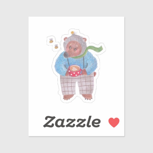 Bear, bees and cappuccino sticker (Sheet)