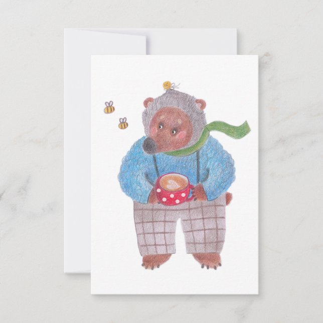 Bear, bees and cappuccino thank you card (Front)