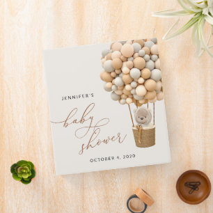 Bear, Beige Balloons, Hot Air Balloon, Baby Shower 3 Ring Binder