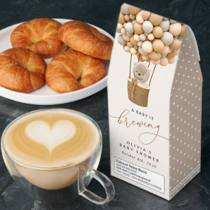 Bear, Beige Balloons, Hot Air Balloon, Baby Shower Roasted Coffee