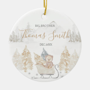 Bear Big Brother Winter Woodland Mountain Ceramic  Ornament