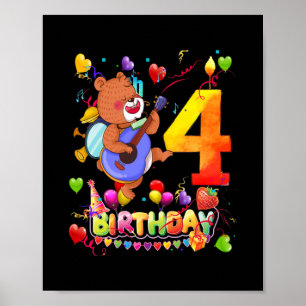 Bear Birthday 4 Year Old Kids 4th Bear Birthday  Poster