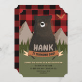 Bear Birthday Invitation, Lumberjack plaid invite (Front/Back)