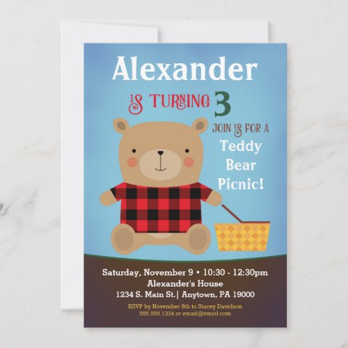 Bear Birthday Invitation Teddy Bear Picnic Boy