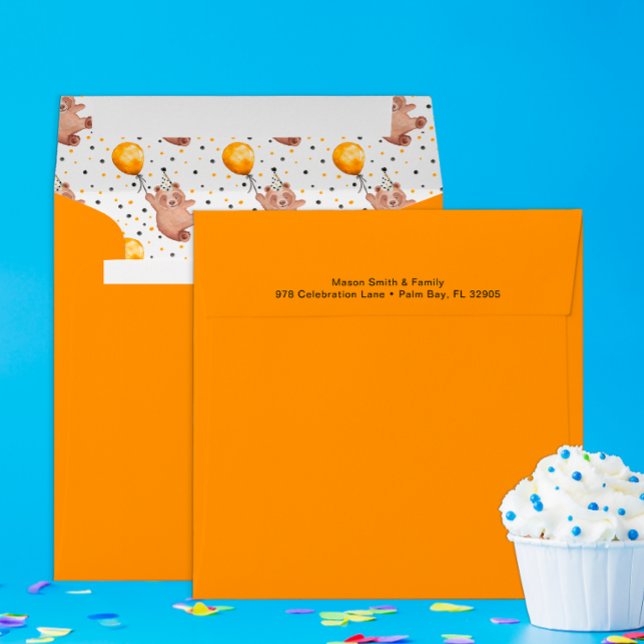 Bear Birthday Party Envelope – Teddy Bear Themed  (Square Envelope)