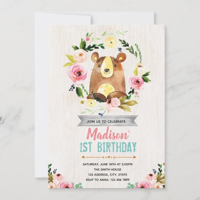 Bear birthday party invitation (Front)