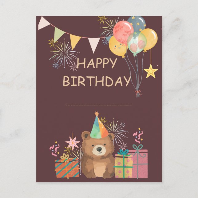 Bear Birthday Postcard (Front)