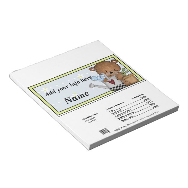 Bear Birthday Shower Candy Bar Wrapper Party Favor Notepad (Angled)