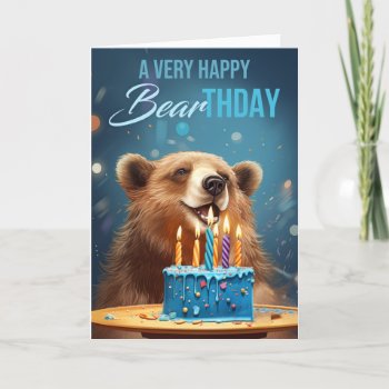 Bear Birthday With Cake And Candles Play On Words  Thank You Card by moonlake at Zazzle