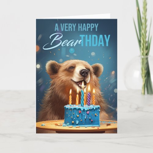 Bear Birthday With cake and Candles Play on Words  Thank You Card
