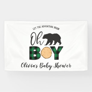 Bear black green Buffalo Plaid Baby Shower Banner