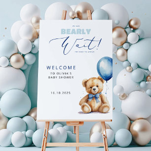 Bear Blue Balloon Boy Baby Shower Welcome Foam Board