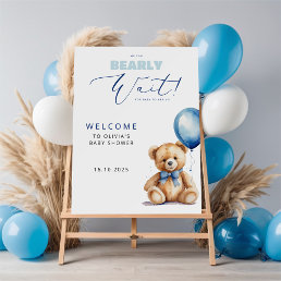 Bear Blue Balloon Boy Baby Shower Welcome Foam Board
