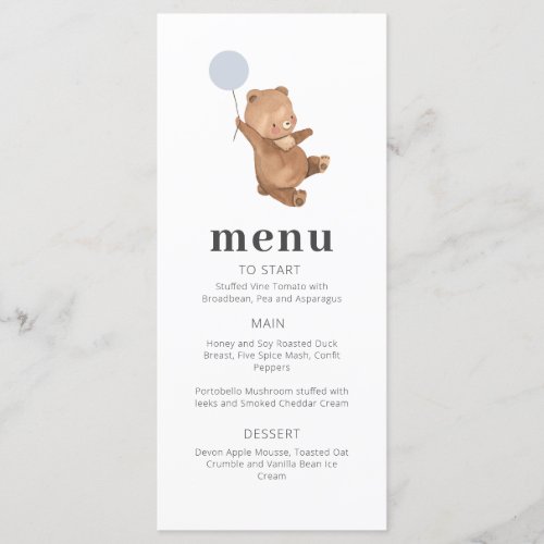 Bear Blue Balloon Menu