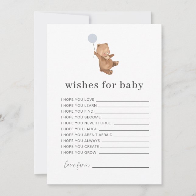 Bear Blue Balloon Wishes for Baby Card (Front)