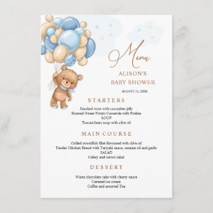 Bear Blue Balloons Baby Shower Menu