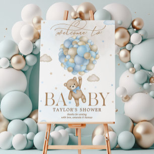  Bear Blue Balloons Baby Shower Welcome Sign