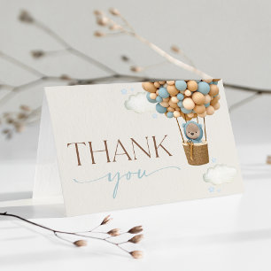 Bear, Blue Balloons, Hot Air Balloon, Baby Shower Letterpress Thank You Card