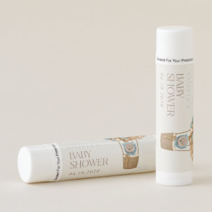 Bear, Blue Balloons, Hot Air Balloon, Baby Shower Lip Balm