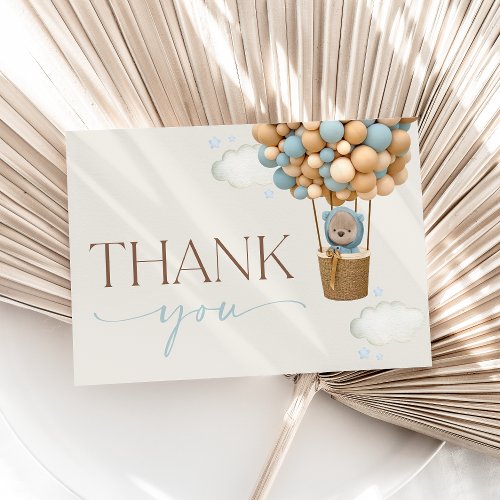 Bear Blue Balloons Hot Air Balloon Baby Shower Thank You Card