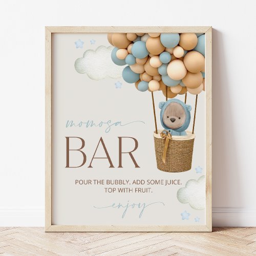 Bear Blue Balloons Hot Air Balloon Momosa Bar Poster