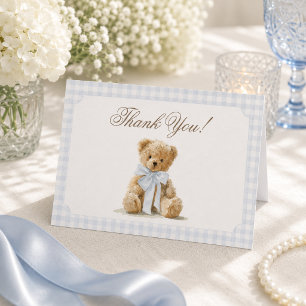 Bear Blue Boy Baby Shower  Thank You Card