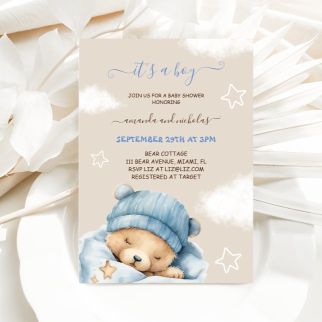 Bear Blue Boy Winter Baby Shower  Invitation (Creator Uploaded)
