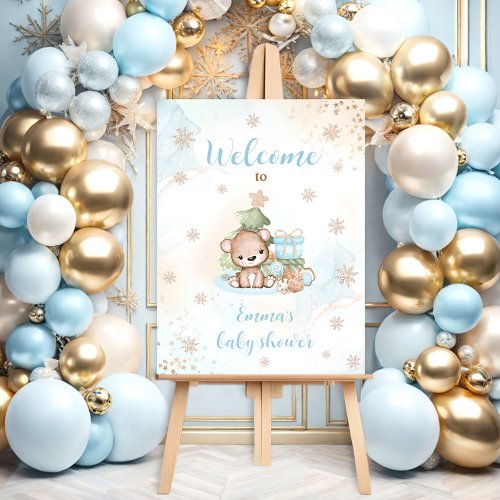 Bear Blue Christmas Boy Baby Shower Welcome Foam Board