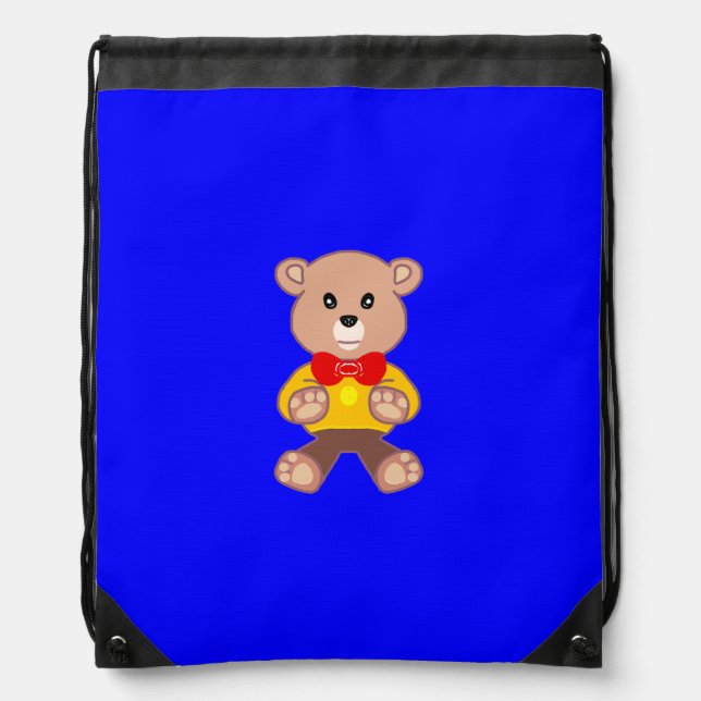 Bear Blue  Drawstring Bag (Front)