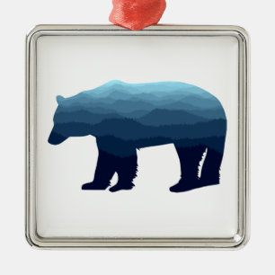 Bear Blue Forest Mountains Metal Ornament