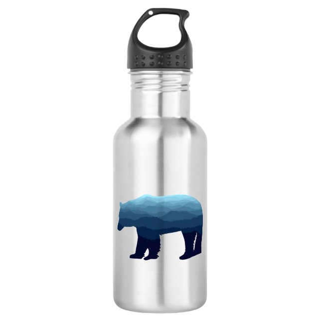 Bear Blue Forest Mountains Stainless Steel Water Bottle (Front)