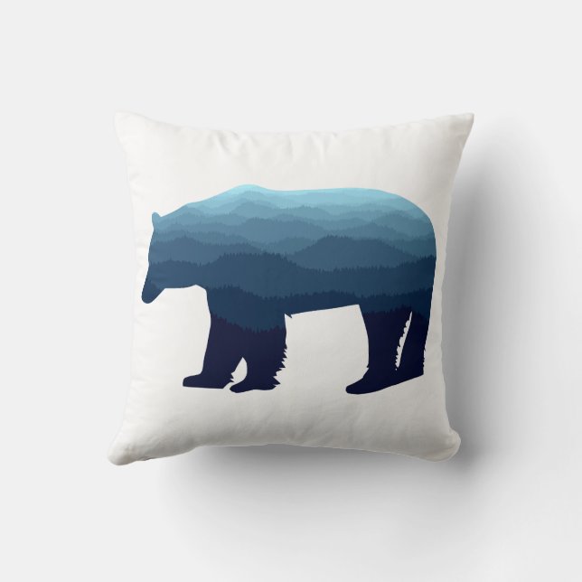 Bear Blue Forest Mountains Throw Pillow (Back)