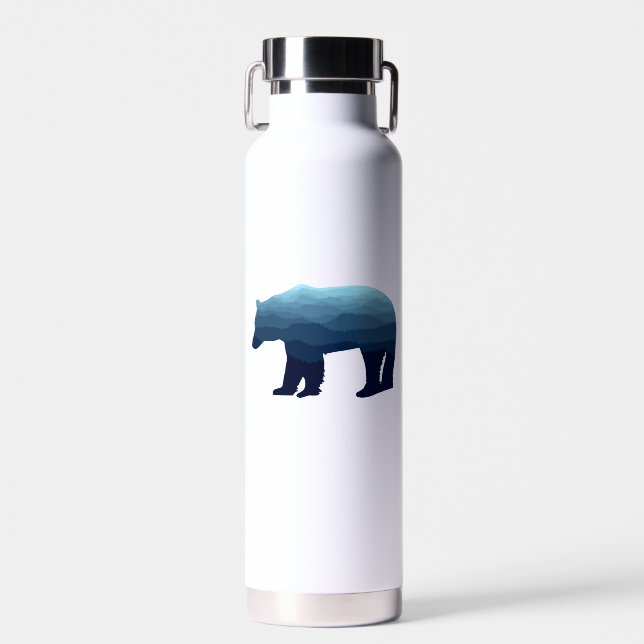Bear Blue Forest Mountains Water Bottle (Front)